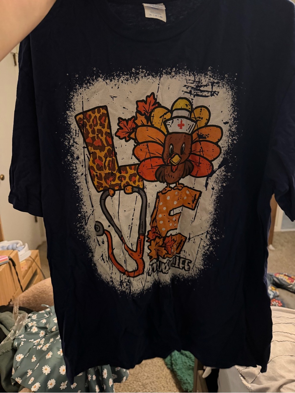 Others Follow Navy Graphic Turkey Nurse Short Sleeve Tee